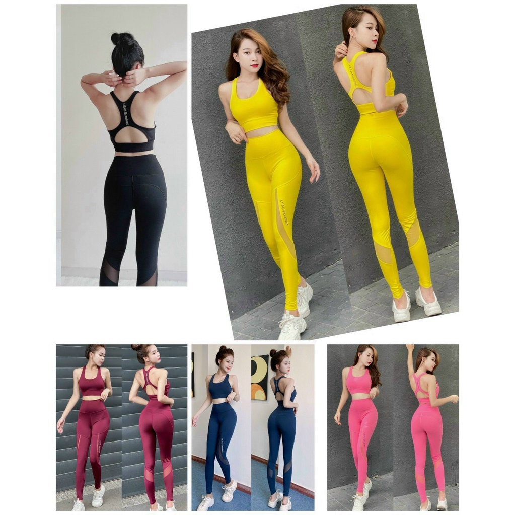 Đồ tập gym nữ phối lưới Lead, quần áo thể thao tập yoga erobic co giãn 4 chiều thấm hút tốt- D13