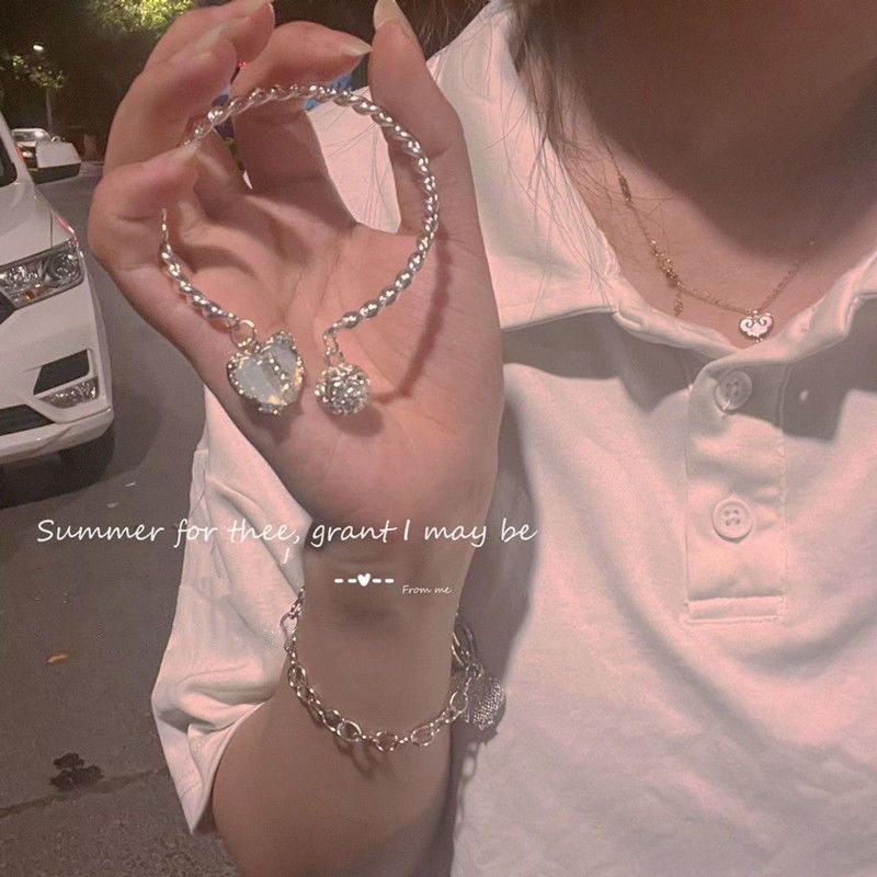 Vòng đeo tay 17KM mạ bạc trang trí trái tim phong cách đơn giản thời trang dành cho nữ