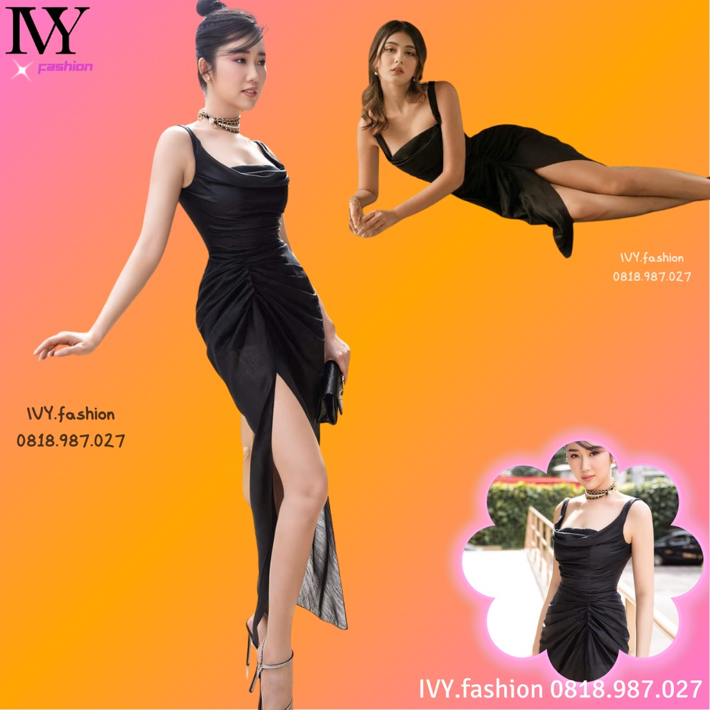 Đầm váy ôm body cổ đổ 🔥voan lụa cao cấp🔥 2 dây cúp ngực xẻ tà đen nhún eo dạ hội dự tiệc đi biển bigsize dạo phố