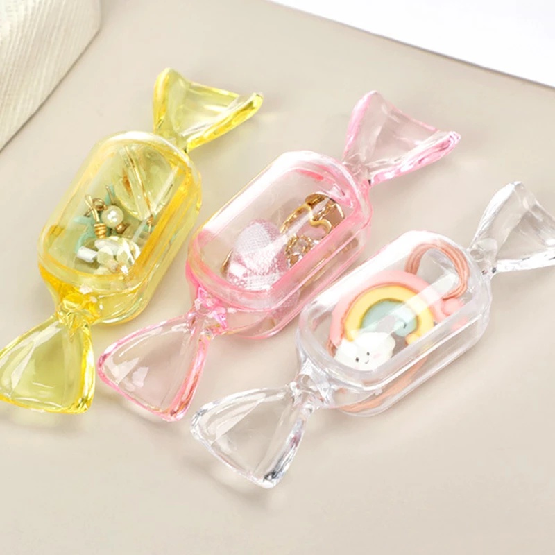 Set 5 Hộp Nhựa Trong Suốt Đựng Trang Sức Hình Viên Kẹo Phong Cách Hàn Quốc