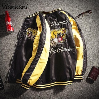 Áo Khoác Bóng Chày Satin Thêu Hình Đầu Hổ Phong Cách Hàn Quốc Thời Trang Thu Đông Kiểu Mới varsity jacket áo varsity jacket áo khoác varsity jacket varsity jacket nam varsity jacket 2hand áo varsity jacket nam varsity jacket bomber