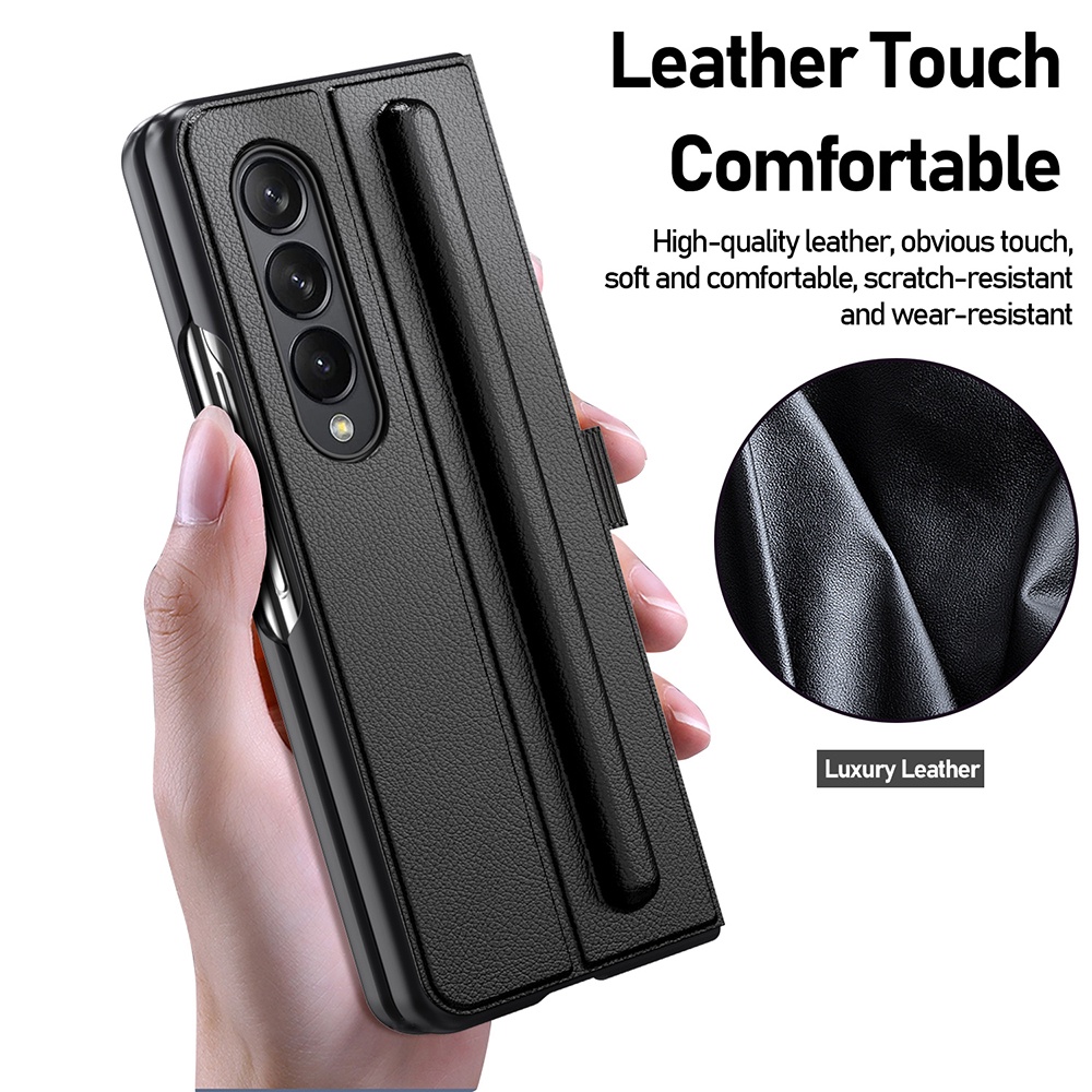 For Samsung Galaxy Z Fold 4 5G Fold4 Case Luxury Leather Pen Slot Holder Protection Cover