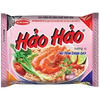 Hảo hảo mì tôm chua cay 75g, mì xào tôm chua ngọt 75g, mì ly handy tôm chua cay 67g, mì ly handy chay lẩu thập cẩm 66g