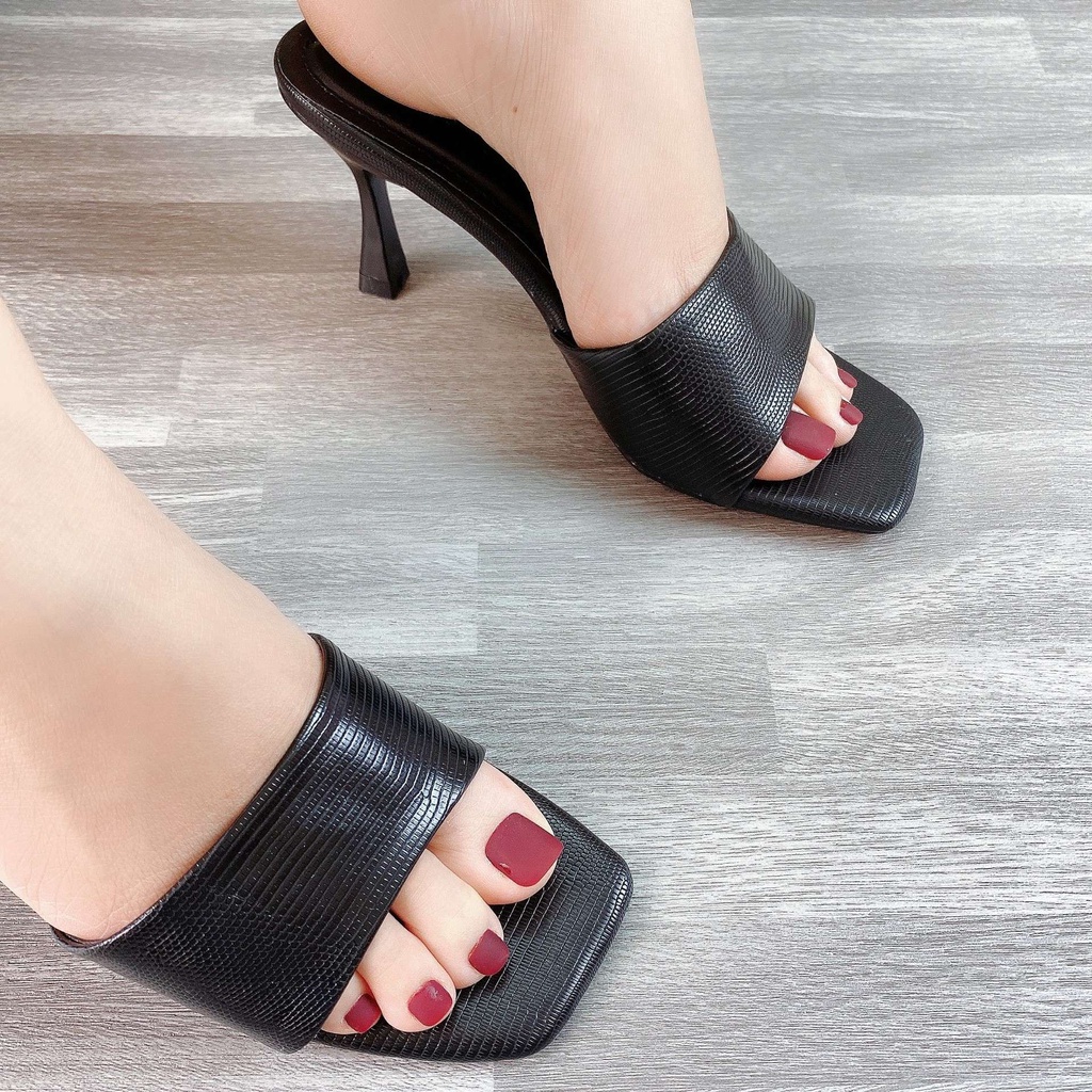 Giày cao gót 7 phân quai ngang gót nhọn da vân Avela 42CG