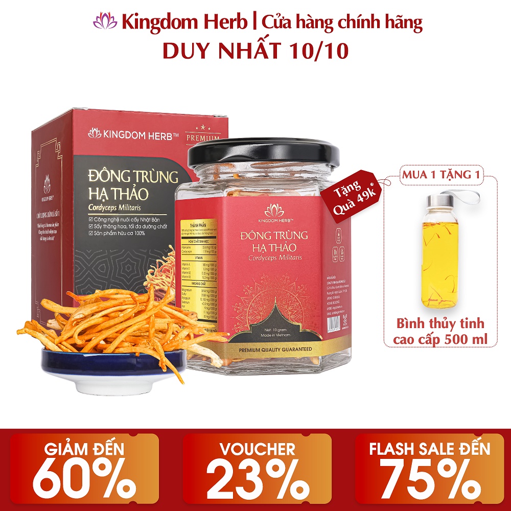 Đông trùng hạ thảo Kingdom Herb chính hãng loại thượng hạng sấy thăng hoa hộp 10g