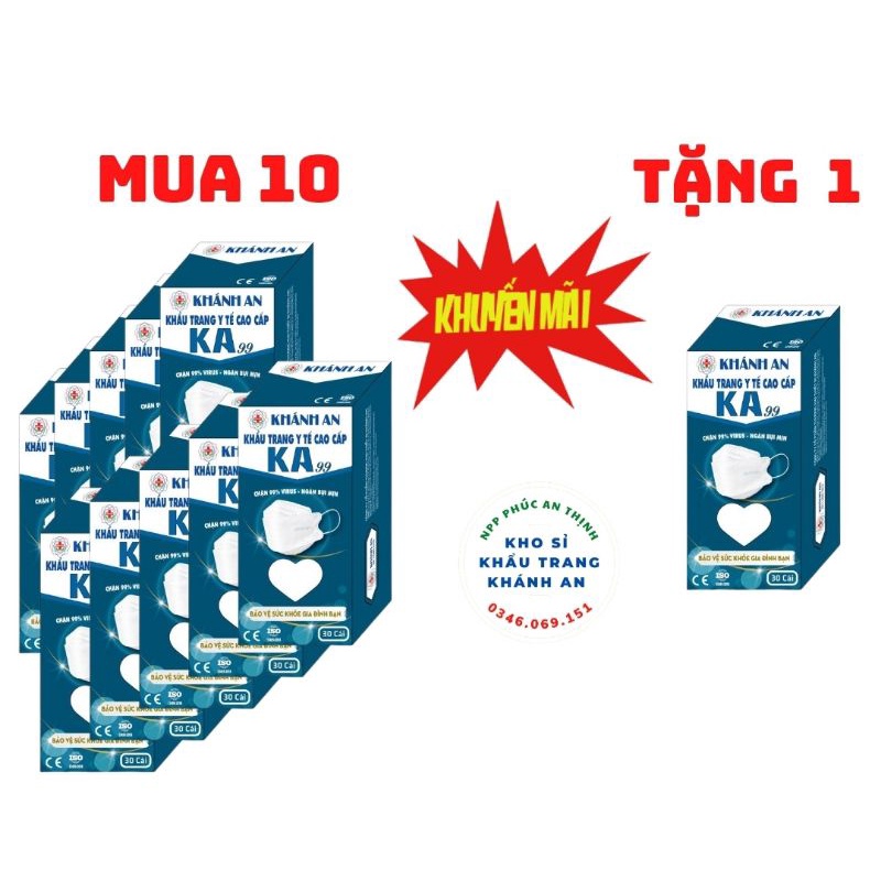 10 hộp Khẩu trang y tế cao cấp KA99 Khánh An - Tặng 1 hộp cùng loại