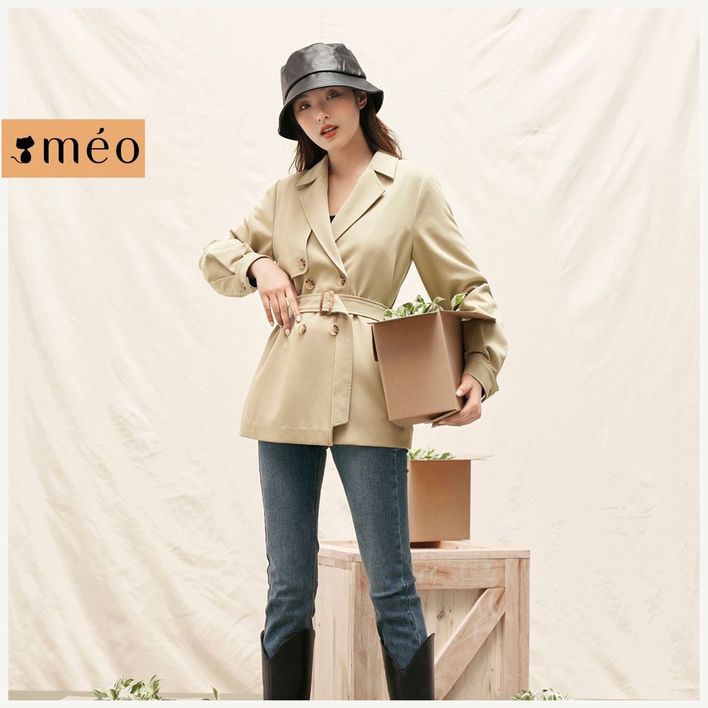 Áo khoác kaki nữ Méo shop áo mangto form lửng cổ vest Rowan