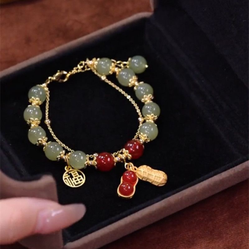 Vòng Tay Dây Xích Đôi Đính Hạt Ngọc Lam Nhân Tạo Phong Cách dongdaemun Phiên Bản Hàn Quốc Năm Mới Thanh Lịch Dành Cho Nữ