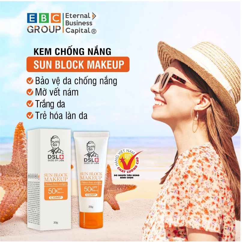Kem chống nắng chiết xuất thiên nhiên, mờ nám, trắng da, trẻ hóa làn da SUN BLOCK MAKEUP - 30g