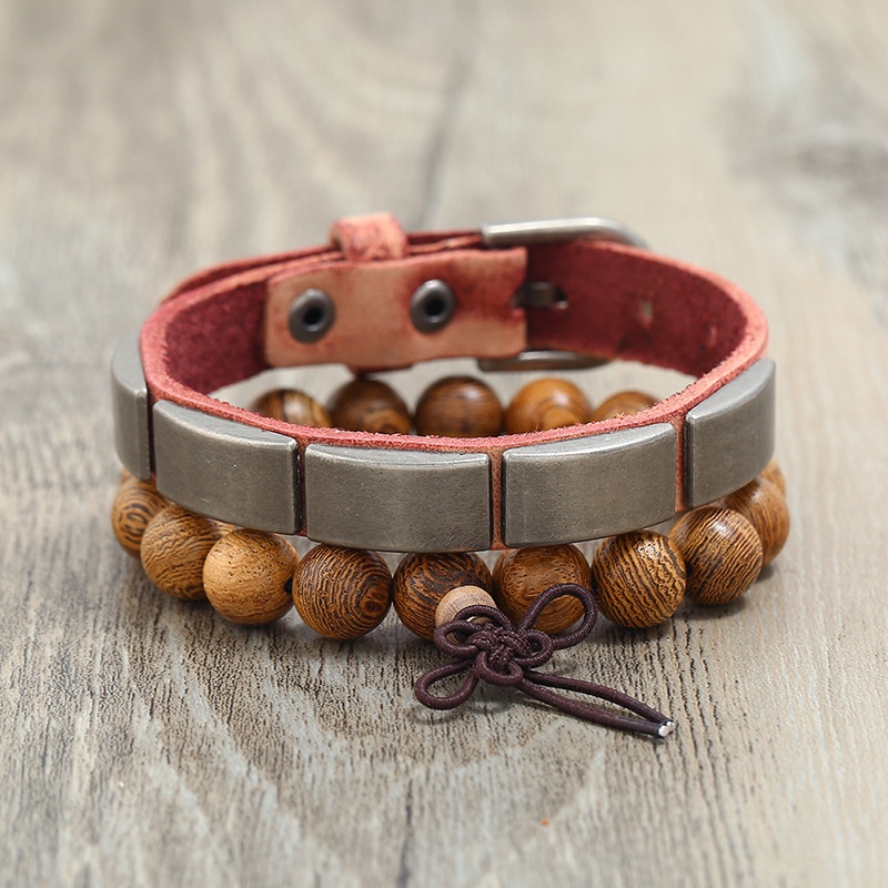 Vòng tay nam retro hạt gỗ phong cách thời trang