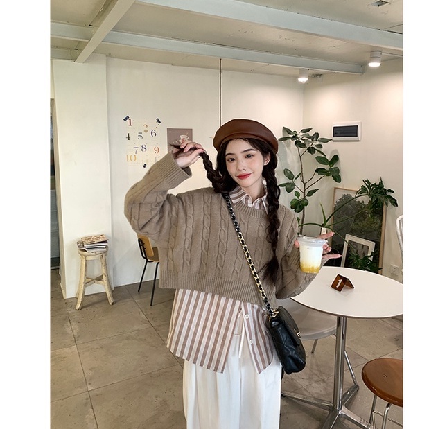 Áo sweater SUXI vải dệt kim tay dài cổ tròn màu sắc đơn giản phong cách Hàn Quốc thời trang mùa thu cho nữ