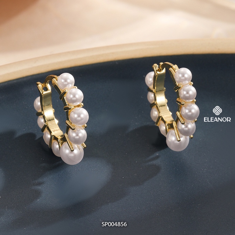 Bông tai nữ chuôi bạc 925 Eleanor Accessories viền chữ C đính ngọc trai nhân tạo phụ kiện trang sức 4856