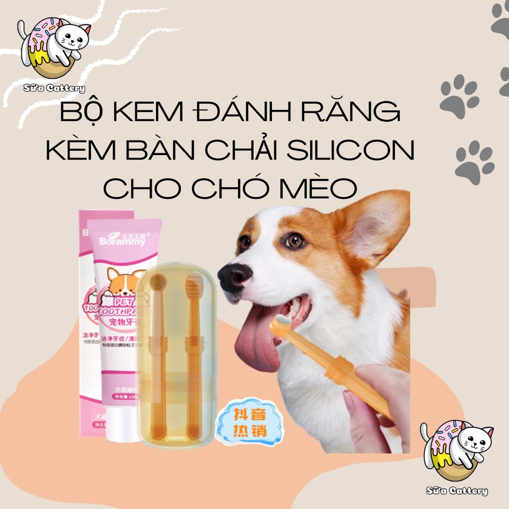 Bộ kem đánh răng cho chó mèo làm sạch răng niếu hơi thở thơm tho ...