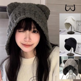 Mũ len ấm áp mùa thu đông ZXYOUPING, Mũ dệt kim len thời trang Hàn Quốc, Mũ bảo vệ tai gấu dễ thương, Phụ kiện thời trang nữ đáng yêu, Xám trắng đen