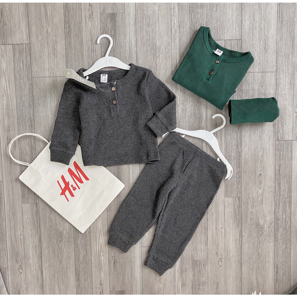 BỘ TỔ ONG HM BÉ TRAI 18m-6y 2 MÀU GHI XANH RÊU