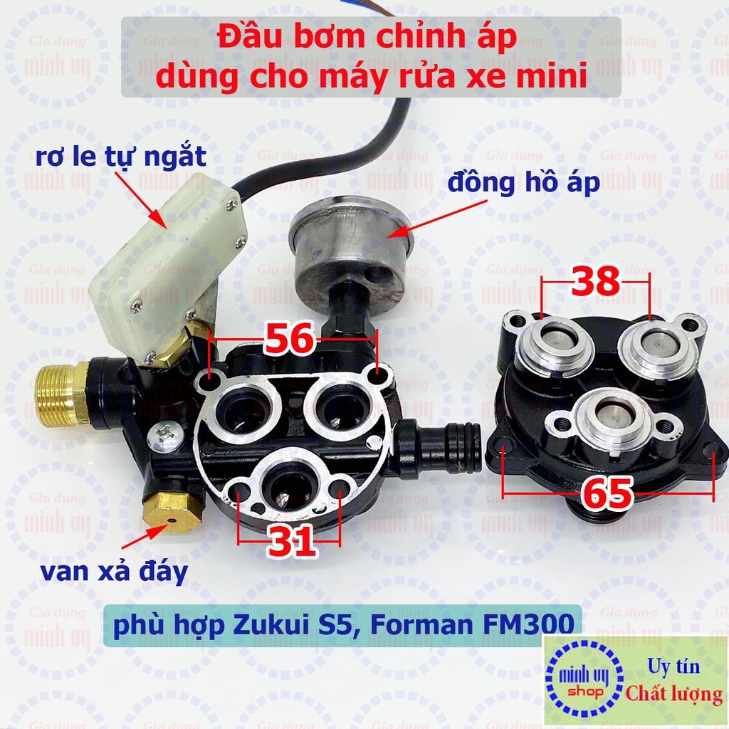 Đầu bơm chỉnh áp dùng cho máy rửa xe mini chỉnh áp Zukui S5. Forman 300