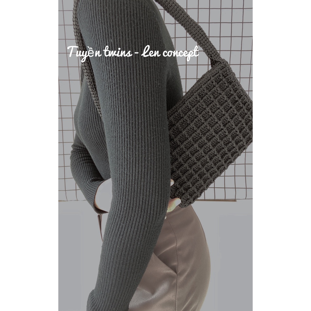 Handmade - túi caro form cứng cáp - họa tiết ô vuông siêu xinh