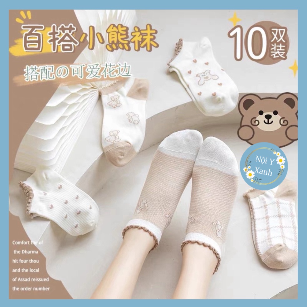 Tất kem tim cổ ngắn nữ, vớ nữ cổ bèo chất vải cotton giãn nở bốn chiều thoáng khí tt10 nội y xanh, chất ấm, thoáng khí