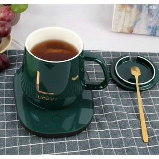 Bộ Hâm Nóng đồ uống kèm đế điện, Bộ ly sứ hâm nóng trà, cafe, hâm sữa + thìa vàng, ĐTBX!