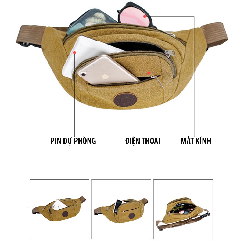 Túi Đeo Hông, Đeo Bụng Nam Nữ Thời Trang có 3 ngăn đựng tiện dụng logo SPORT
