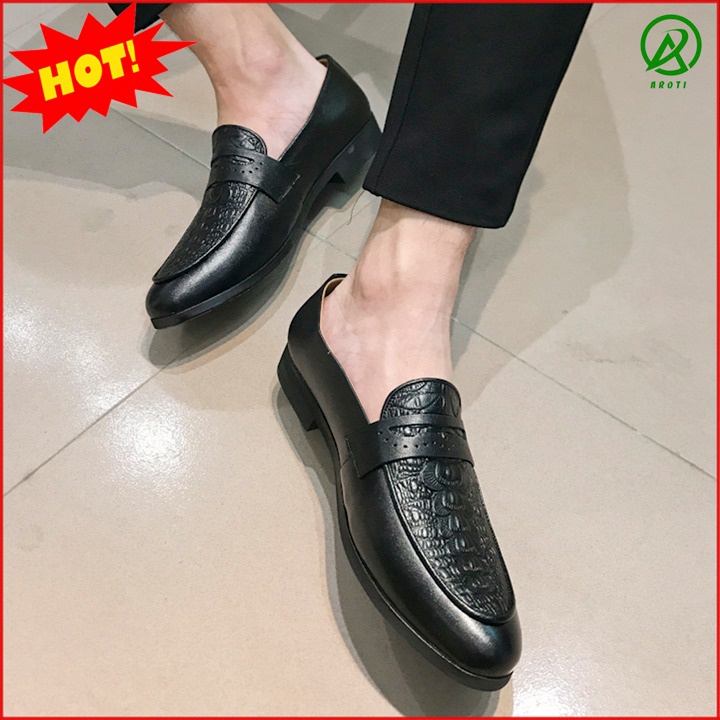 Thanh Lý Giày Lười Nam Chuông Trơn Da Nam Màu Nâu Đen