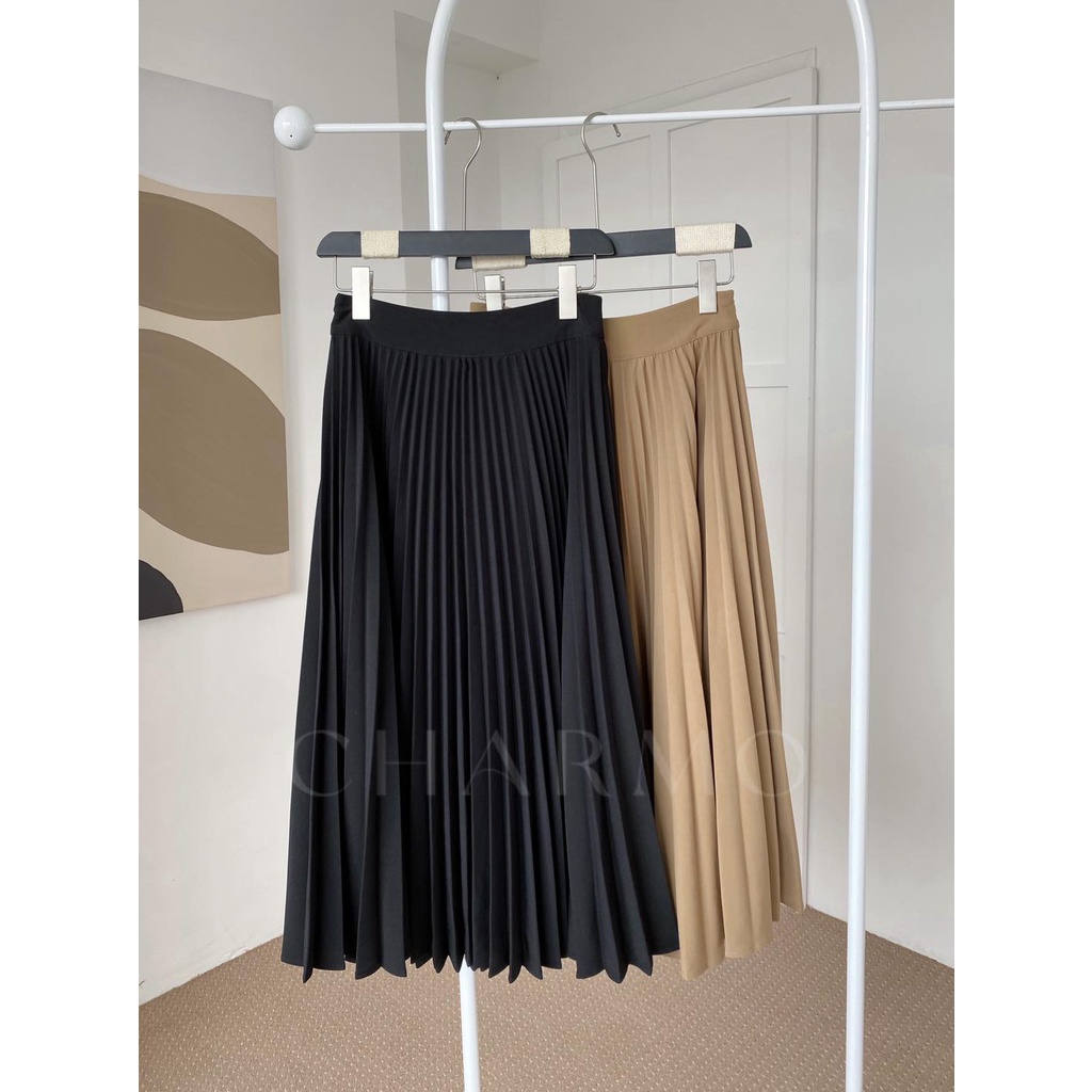 Chân váy xếp li CHARMO dáng dài bảng lưng và xếp li được cải tiến chất lụa mịn Pleated Wide Skirt