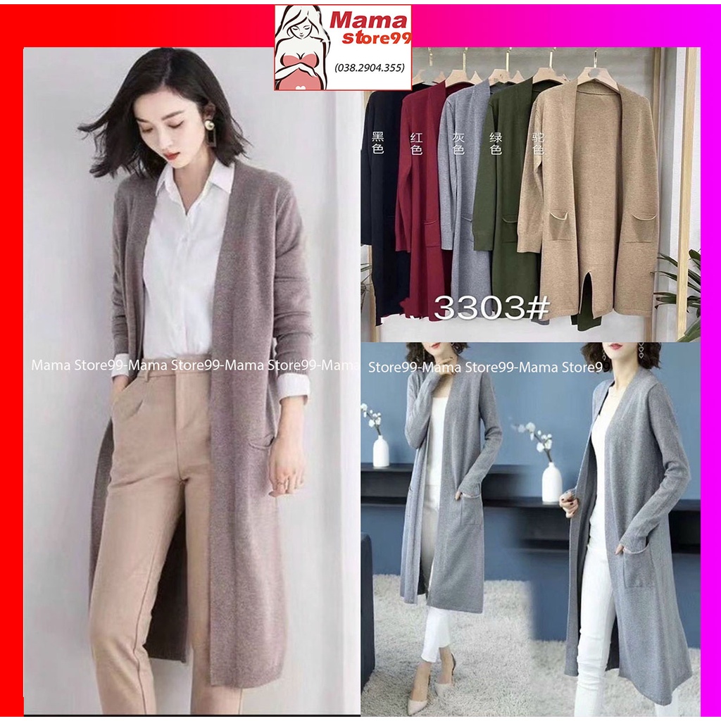 Áo Bầu Len Áo Khoác Len Cardigan Thu Đông Dáng Suông Dài Có Túi 2 Bên HN0294 Mama Store99
