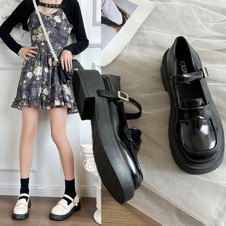 Giày Mary Jane Đế Bệt Dày Dặn Màu Trơn Cài Khóa Đơn Giản Trẻ Trung