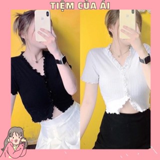 🌸 ÁO THUN GÂN BÈO NÚT BỌC 🌸 ÁO KIỂU CROPTOP