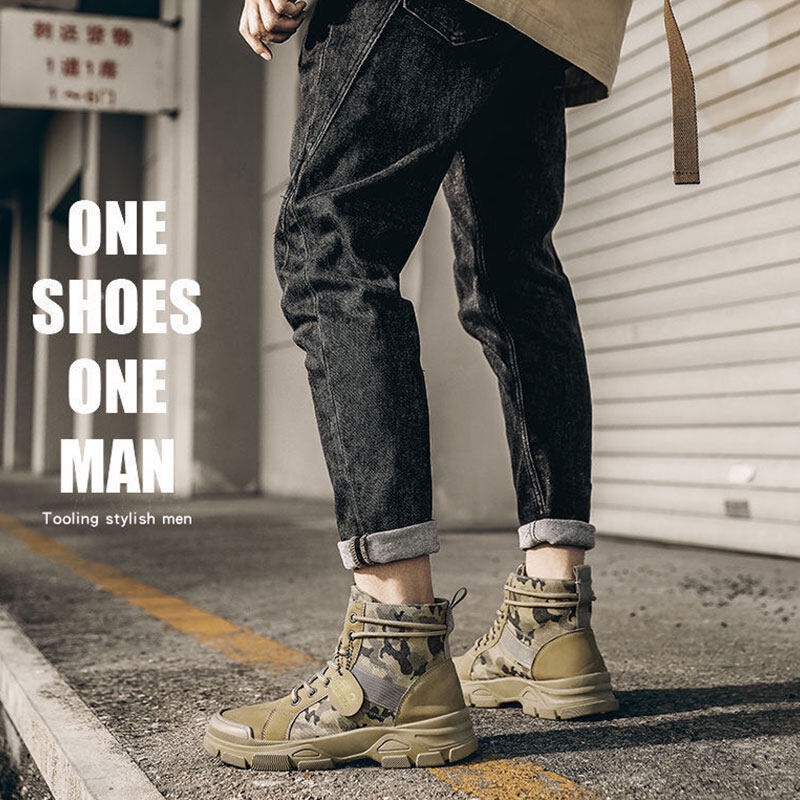 Giày boot Martin cổ thấp LOCO FISH tăng chiều cao phong cách retro thời trang cho nam