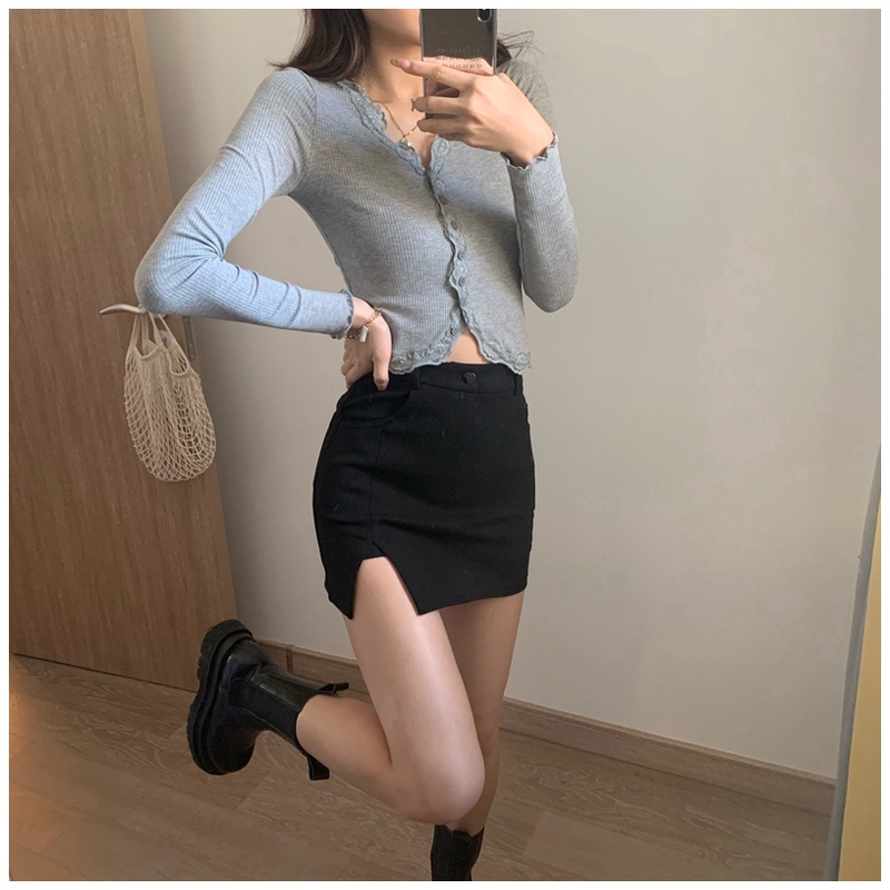 Áo Thun Dệt Kim Tay Dài Phối Ren Thiết Kế Mới Thời Trang Mùa Thu Cho Phái Nữ