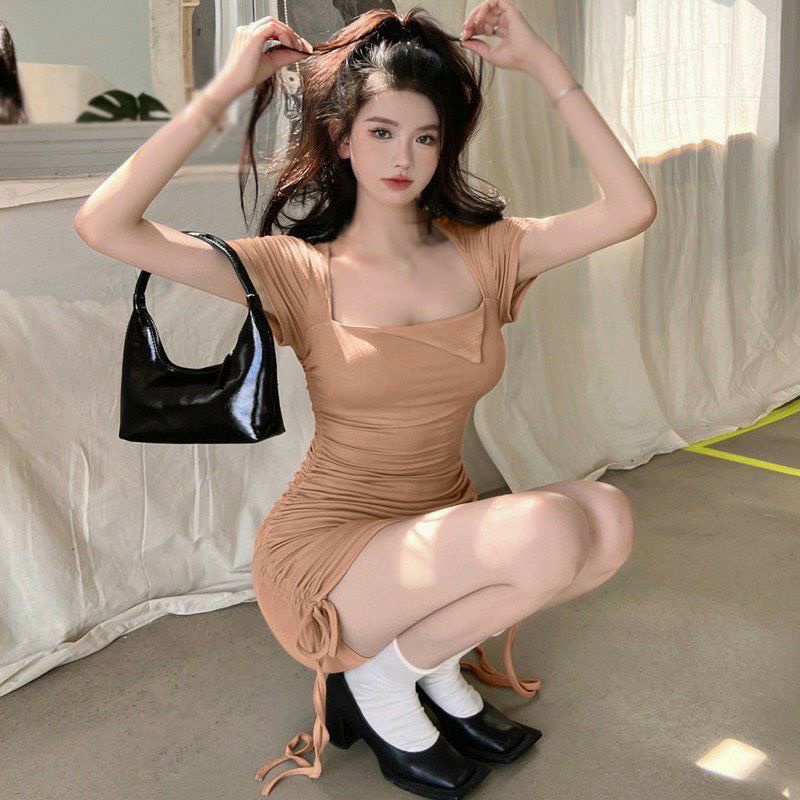 Đầm body đầm ôm ngắn rút dây tay ngắn cổ gập lạ mắt tôn dáng khoe body  Fire.vn