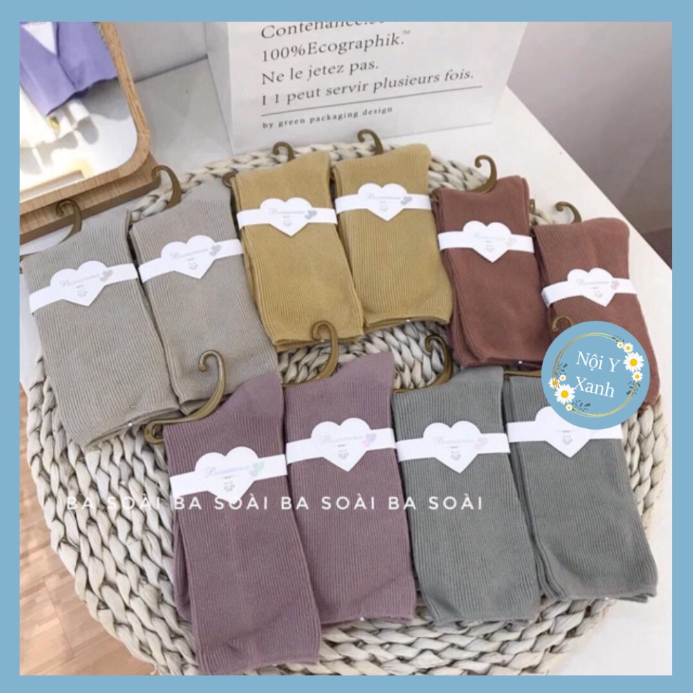 Tất Nữ Vintage Gân Tăm Cổ Cao Mầu xinh xẻo Ấm Áp nội y xanh, chất ấm, thoáng khí