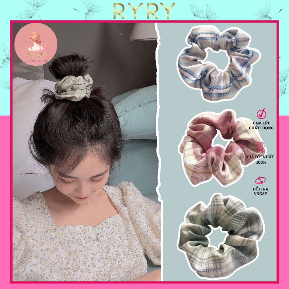 Dây cột tóc vải kẻ sọc cho bạn gái- Hàng loại 1 Vải dày dặn