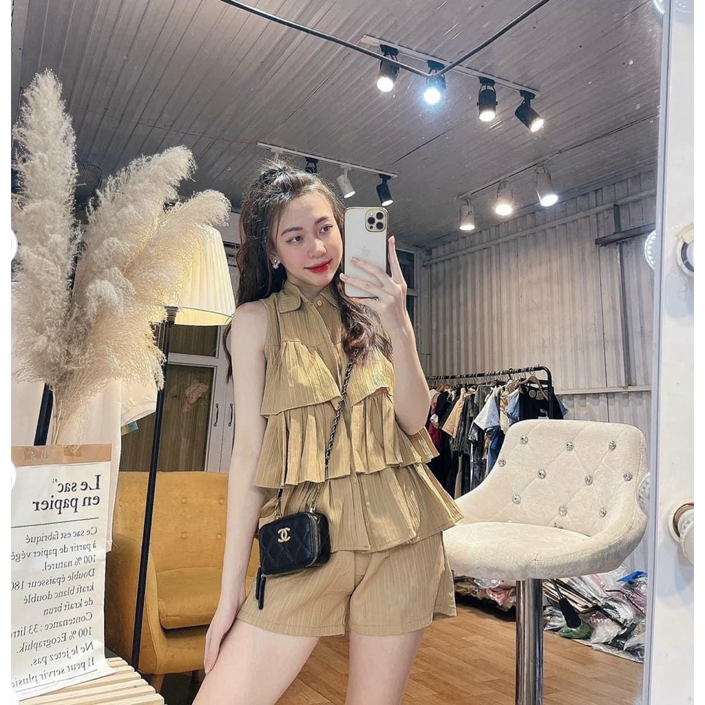 [11.11 Sale Freeship] Set bộ đùi chất đũi,set bộ áo ba lỗ nữ ba tầng kèm quần đùi đi chơi dạo phố xinh xắn đáng yêu mtb