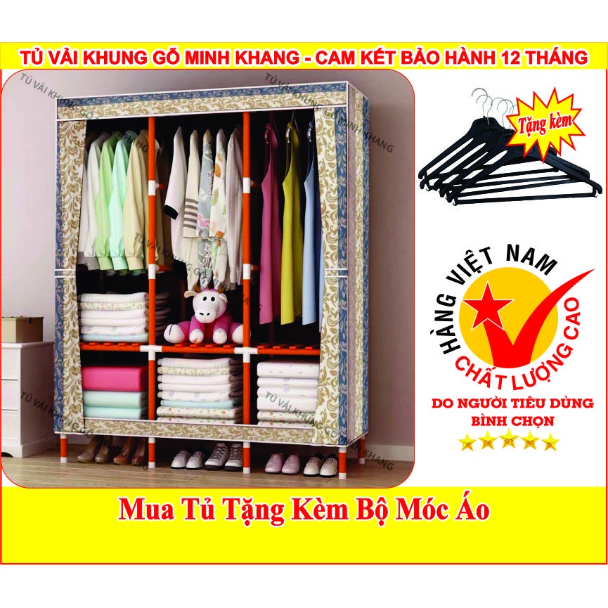 ( MUA TỦ TẶNG BỘ MÓC ÁO )Tủ vải khung gỗ bọc đường kính lớn tủ kệ đựng quần áo tủ vải Minh Khang hàng cao cấp BH 1 NĂM
