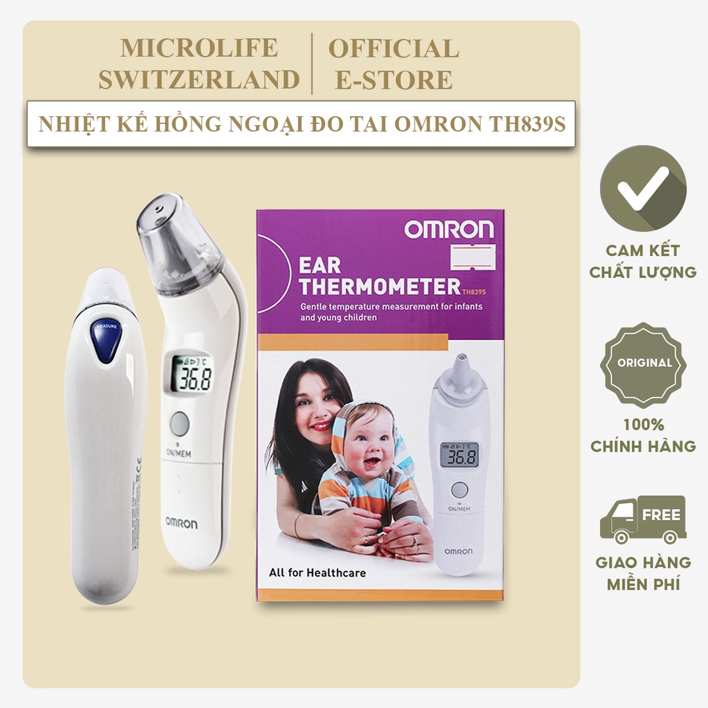 Nhiệt kế điện tử đo tai Omron TH-839S - Cảm Biến Hồng Ngoại Đo Ở Lỗ Tai Chỉ 1 Giây, Có Đèn Tín Hiệu Báo Khi Bị Sốt