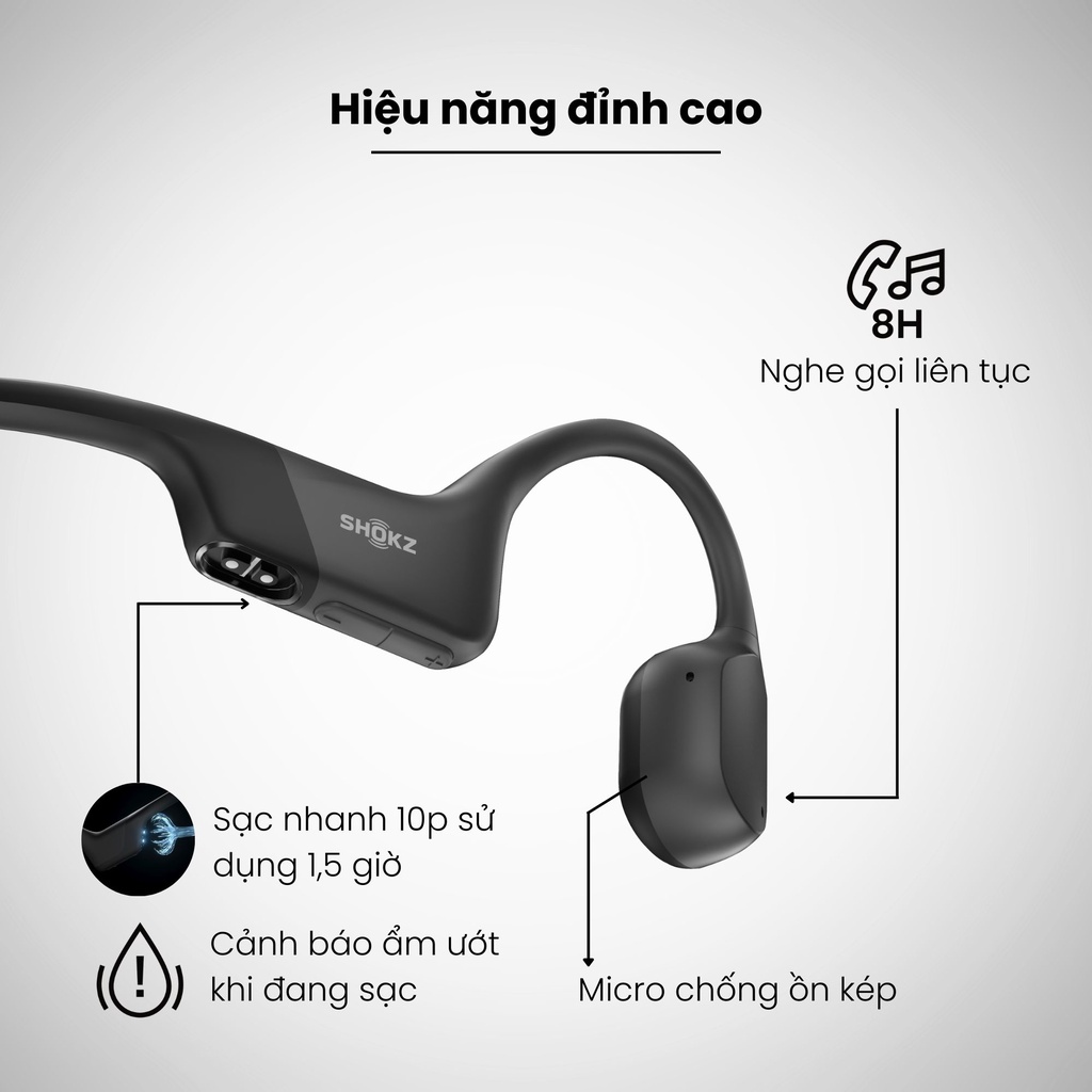 Tai Nghe Bluetooth Thể Thao Dẫn Truyền Âm Thanh Qua Xương SHOKZ OPEN RUN MINI S803 Màu Đen - Bảo Hành 2 năm