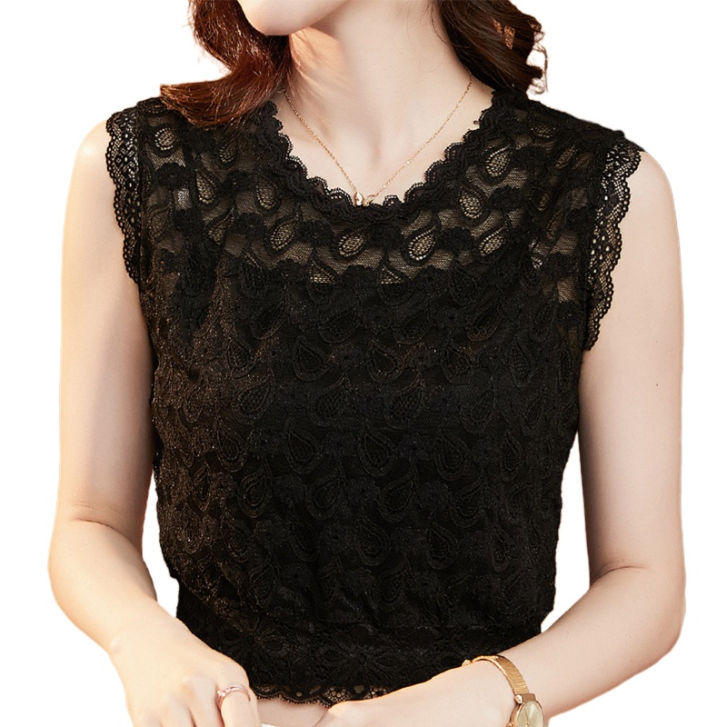 Áo Ren Hoa Không Tay Màu Trơn Cổ Cao Hình Giọt Nước Có Thể Tháo Rời Cho Nữ