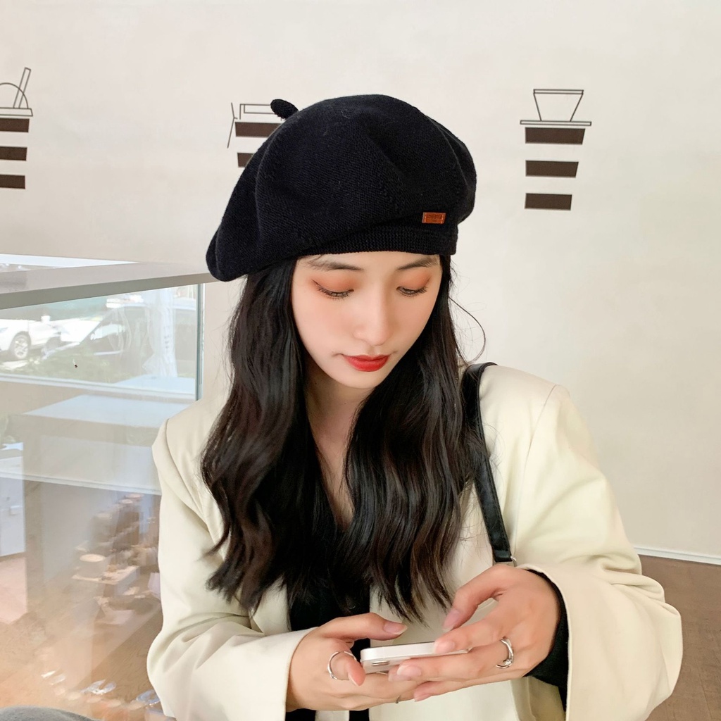 Mũ Beret Dệt Kim Màu Sắc Đơn Giản Phong Cách Hàn Quốc Cho Nữ