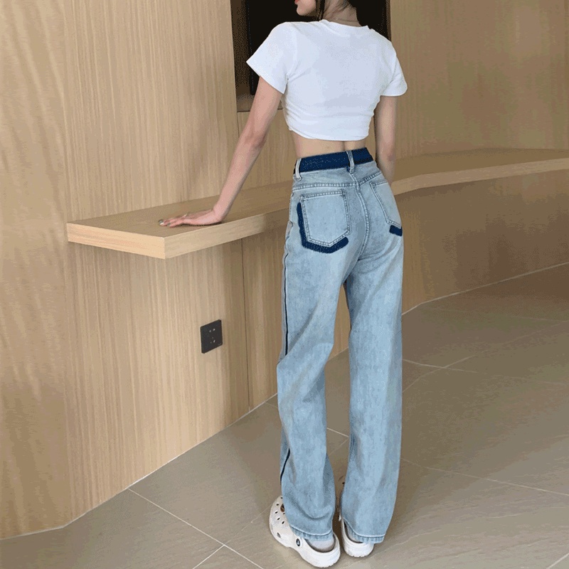 Quần Jean Lưng Cao Màu Sắc Tương Phản Thời Trang Mùa Thu Cho Nữ