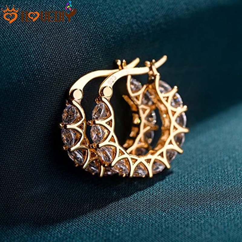 Bông Tai Tròn Đính Đá Zircon Đơn Giản Phong Cách Hàn Quốc Cho Nữ