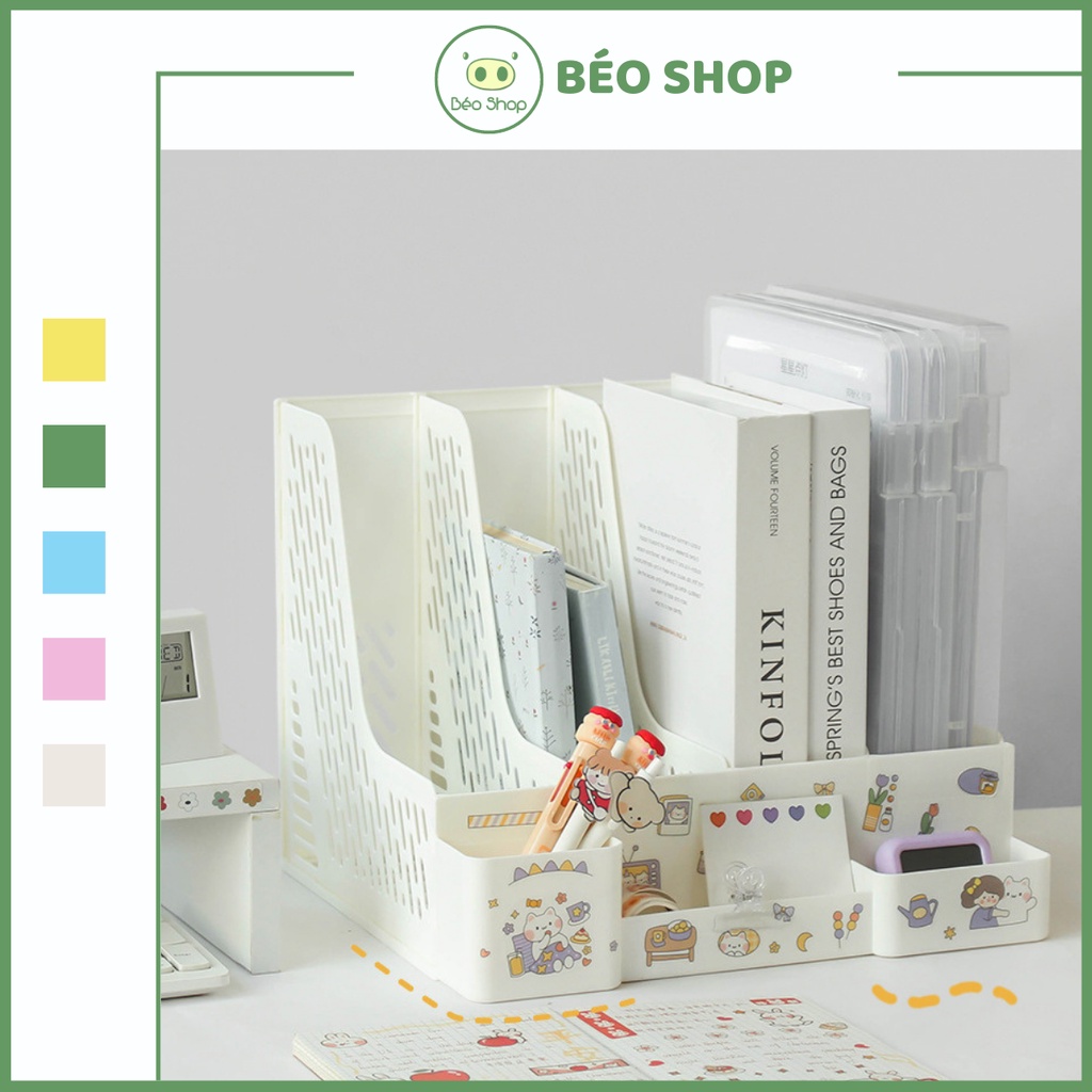 Kệ sách để bàn khay đựng tài liệu văn phòng 4 ngăn Béo shop giá sách bằng nhựa ABS cao cấp tháo rời lắp ghép tiện lợi