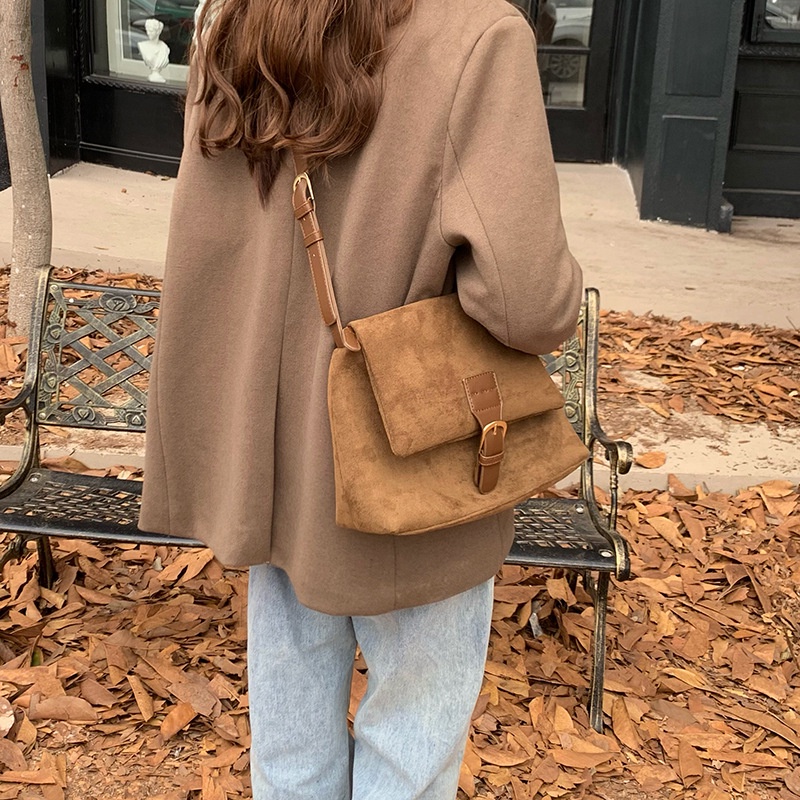 Túi Đeo Vai Bằng Da Lộn Phong Cách Hàn Quốc Cổ Điển Thời Trang Cho Nữ