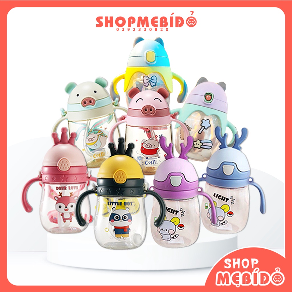 Bình tập uống nước uống sữa chống sặc cho bé đi học 150-350ml cao cấp an toàn có ống hút - Shop Mẹ Bí Đỏ