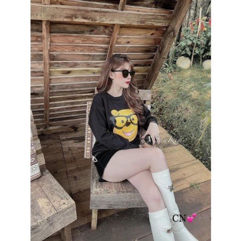 ÁO THUN THỤNG HÌNH GẤU MẶT VÀNG ĐEO KÍNH