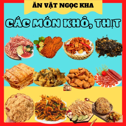Tổng hợp các loại khô, thịt, rong biển, ăn vặt an giang