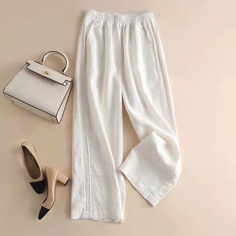 Ice cotton linen wide leg pants pants side stripes straight high waist foreign trade Japan Department of the original single