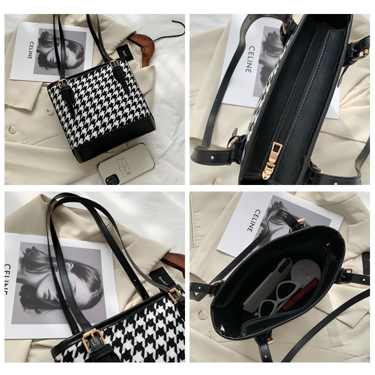 Túi Tote Nữ Bằng Da Phối Kẻ Caro Thời Trang