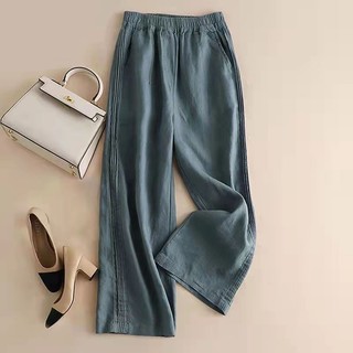 Ice cotton linen wide leg pants pants side stripes straight high waist foreign trade Japan Department of the original single